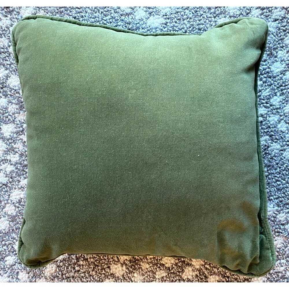 Vtg Cardinal Throw Pillow Christmas Holiday Decor 13” Green Velvet Embroidered
